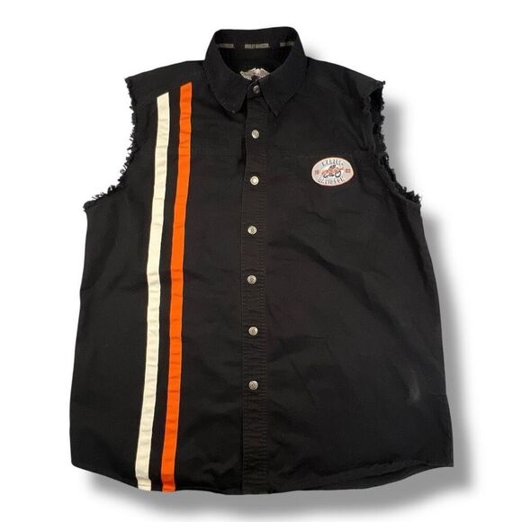 Harley Davidson Motorcycle Snap Button Sleeveless Fringe Top Size Large - Picture 1 of 6